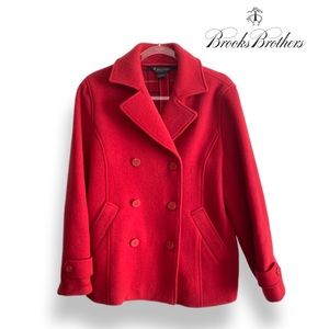 Brooks Brothers | NWOT✨ Regal Red 100% Wool Double Breasted Pea Coat